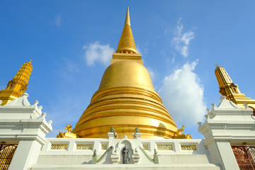 Fototapeta premium Beautiful of golden pagoda and thai art architecture in Wat Bovoranives, Bangkok, Thailand.