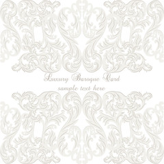 Vintage Baroque ornament card. Vector damask decor. Royal Victorian poster for greetings, events, celebration, anniversary
