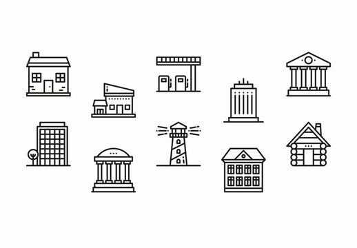 25 Black and White Building Icons