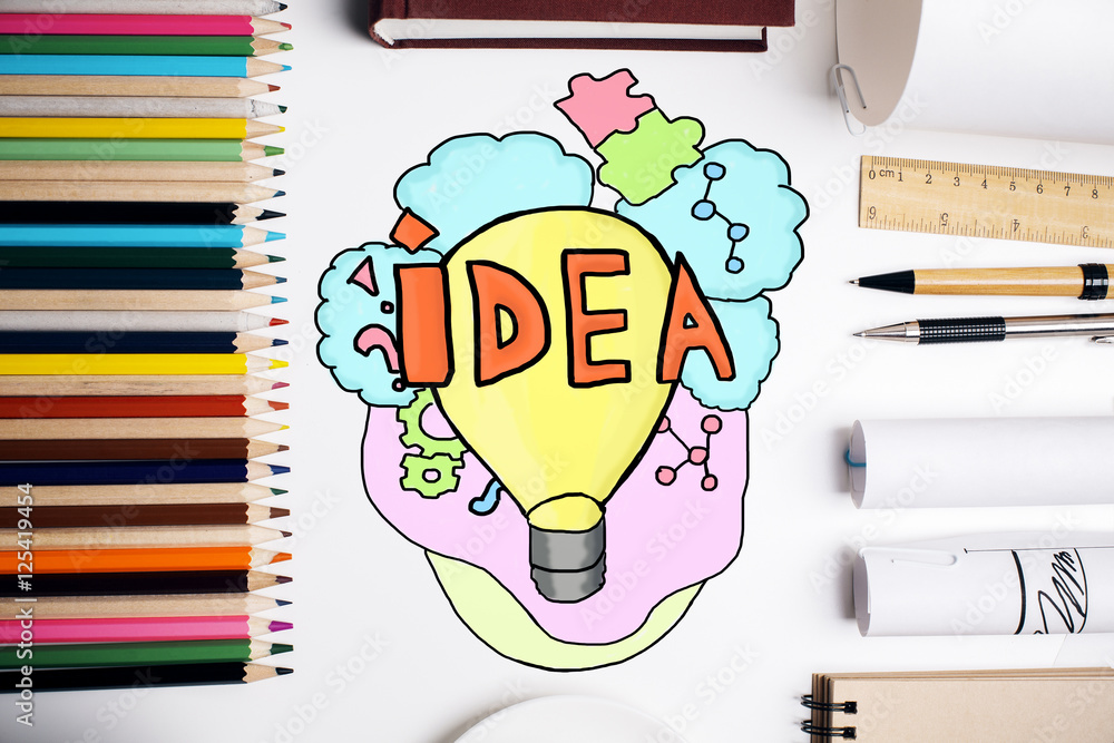 Poster desktop with lamp sketch