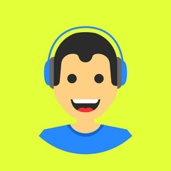 Icon man with headset in flat cartoon styles