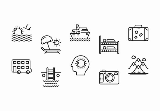 35 Black and White Travel and Tourism Icons