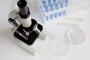 laboratory work with microscope top view