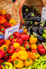sweet peppers and eggplants, Farmers Market,