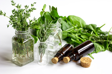 fresh summer herbs - aromatherapy at white background