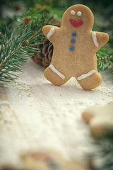 Christmas Decorated Gingerbread Men Cookies with copy space 