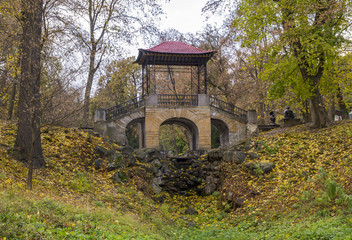 Fototapeta na wymiar Bridge in the Autumn Park
