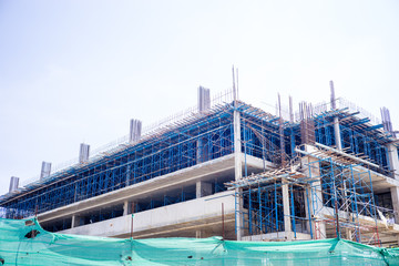 the new building under construction.