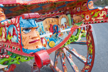 Fototapeta premium Closeup view of a colorful detail of a typical sicilian cart