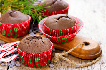 Christmas cupcakes with decoration. Festive sweet treats