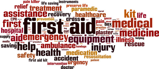 Obraz premium First aid word cloud concept. Vector illustration