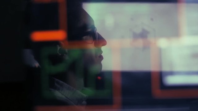 double exposure shot of man claps his hands at computer