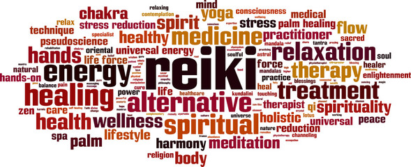Obraz premium Reiki word cloud concept. Vector illustration