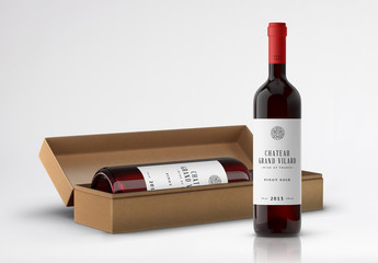 Wine Bottles and Box Mockup