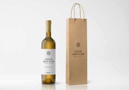 Wine Bottle and Paper Bag Mockup
