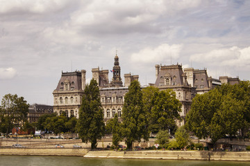 View of historical building and Seine river in Paris.