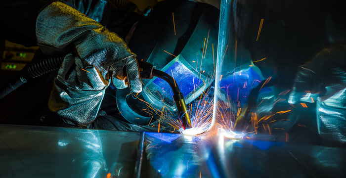 Industrial Steel Welder In Factory