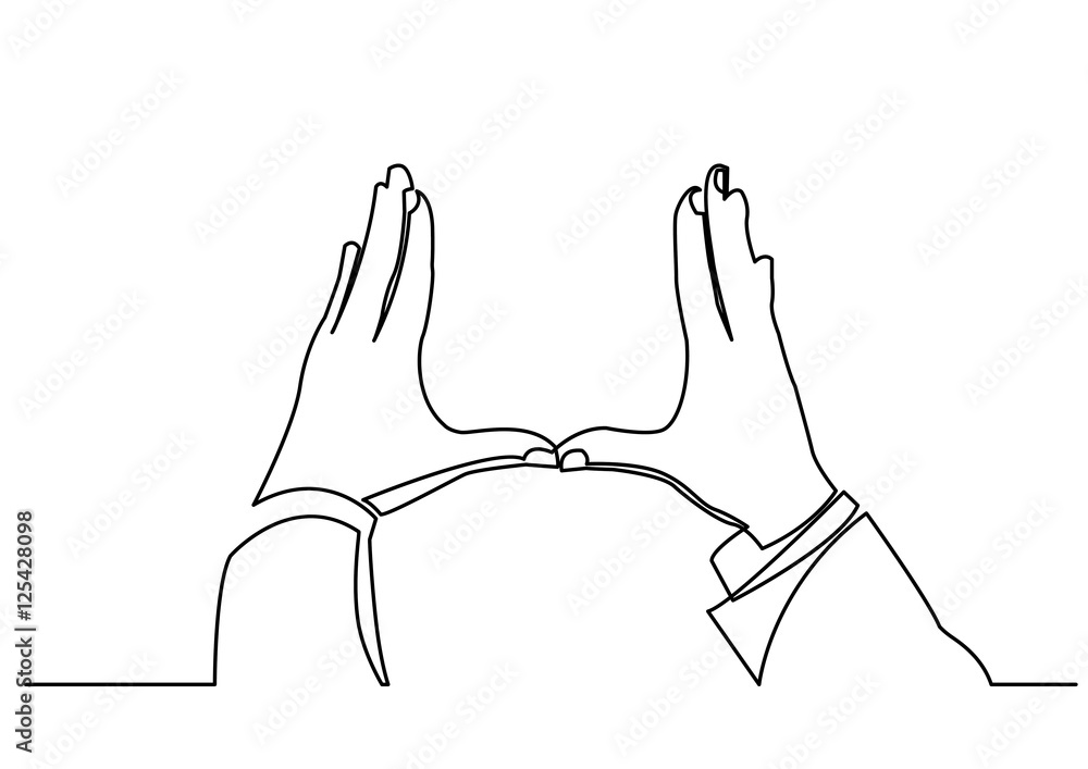 Wall mural continuous line drawing of hands showing frame