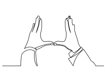 continuous line drawing of hands showing frame - obrazy, fototapety, plakaty