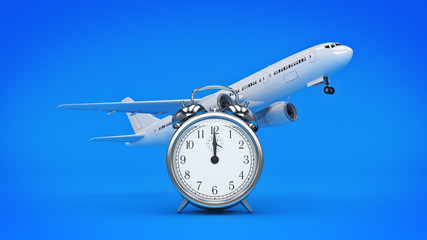 time for travel, airplane clocks. 3d rendering