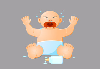 Baby crying over spilled milk concept vector image