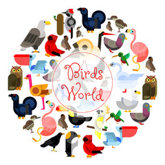 Birds world zoo emblem. Cartoon bird icons