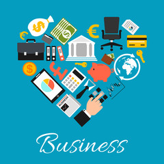 Business icons combined in heart shape