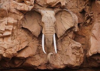 Elephant statue on the Bridge of Time, Sun City resort, South Africa.