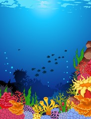 beauty corals with underwater view background