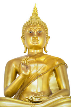 Buddha statue, Golden Buddha on a white background.