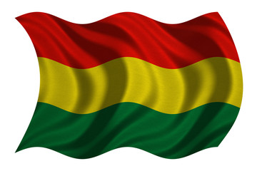 Flag of Bolivia wavy on white, fabric texture