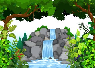 waterfall with landscape view background