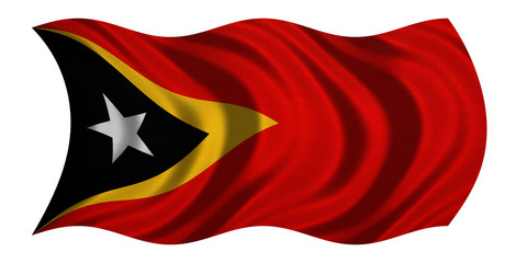 Flag of East Timor wavy on white, fabric texture