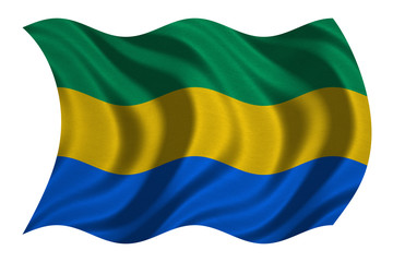 Flag of Gabon wavy on white, fabric texture