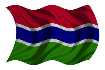 Flag of the Gambia wavy on white, fabric texture