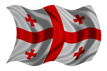 Flag of Georgia wavy on white, fabric texture