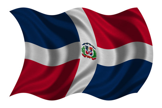 Dominican Republic flag waving, fabric texture