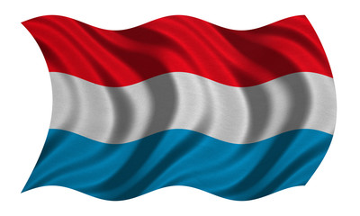 Flag of Luxembourg wavy on white, fabric texture