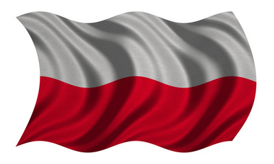 Flag of Poland wavy on white, fabric texture