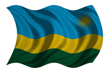 Flag of Rwanda wavy on white, fabric texture