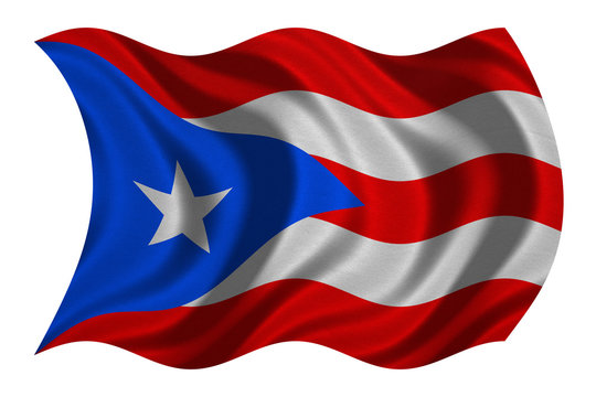 Flag of Puerto Rico wavy on white, fabric texture