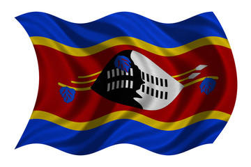 Flag of Swaziland wavy on white, fabric texture
