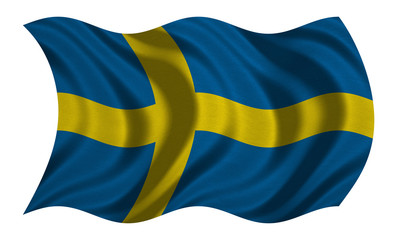 Flag of Sweden wavy on white, fabric texture