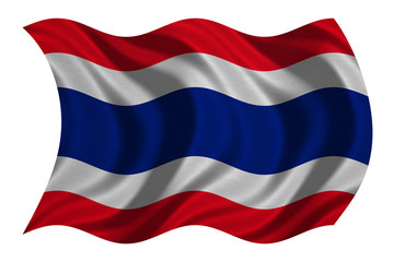 Flag of Thailand wavy on white, fabric texture