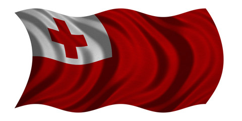 Flag of Tonga wavy on white, fabric texture