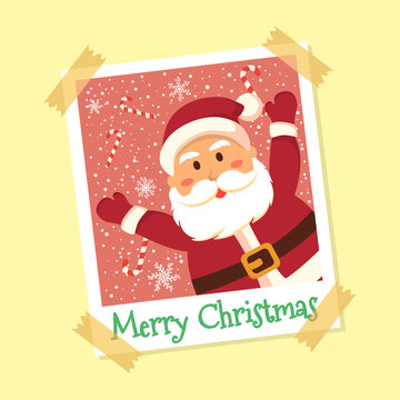 Santa Claus Christmas in instant photo frame greeting card vector illustration