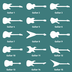 Guitar icons set, fifteen different models, vector illustration - 125432623
