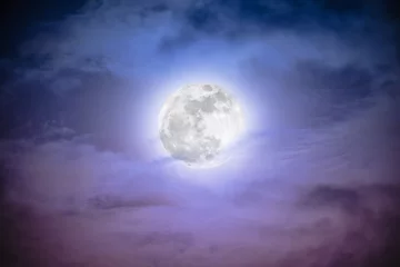 Foto auf Acrylglas Vollmond und Bäume Nachthimmel mit Wolken und hellem Vollmond.