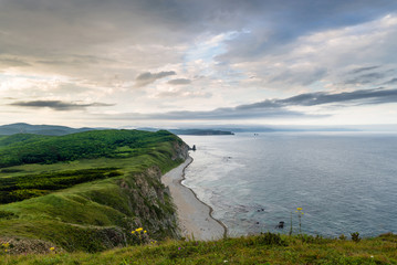 Beautiful landscape of the peninsula Balyuzek Russia.. Peninsula Balyuzek Sea of Japan.