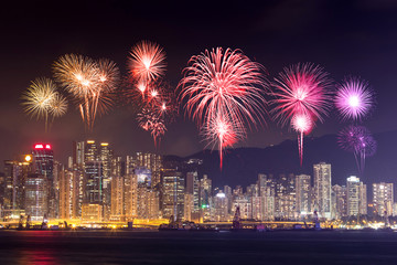 Fireworks Festival over Hong Kong city